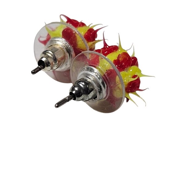 Retro 80s Spike Ball Stud Earrings Red Yellow Statement Punk Fashion Jewelry - Picture 3 of 4